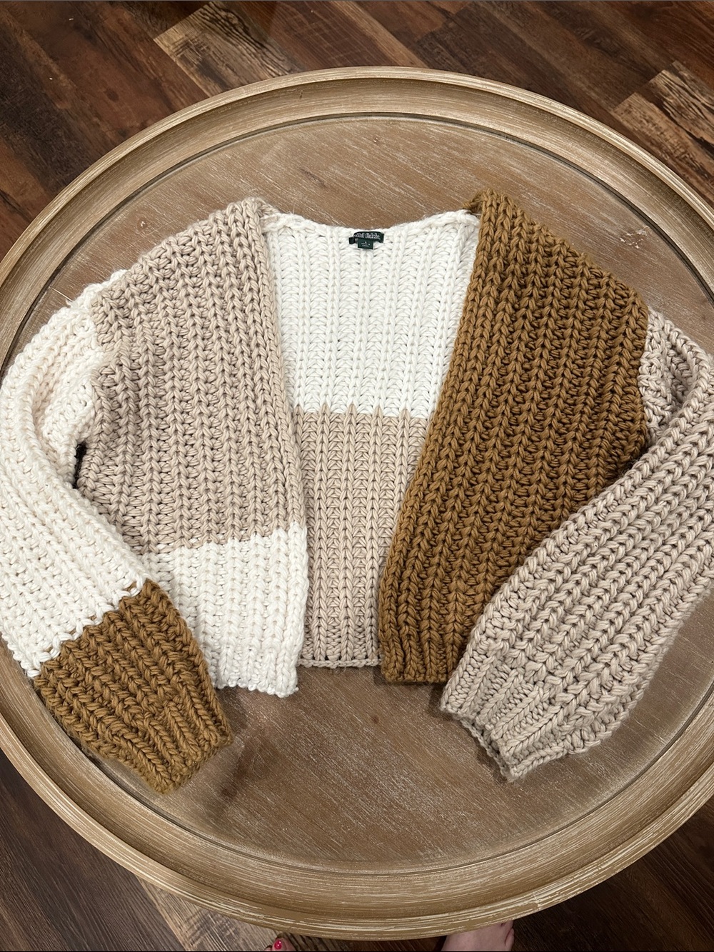 Wild Fable Colorblock Chunky Knit Cardigan Sweater Brown Cream Tan Size Small